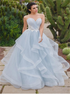 A Line Sweetheart Applique Tulle Ruffles Prom Dresses LBQ2508